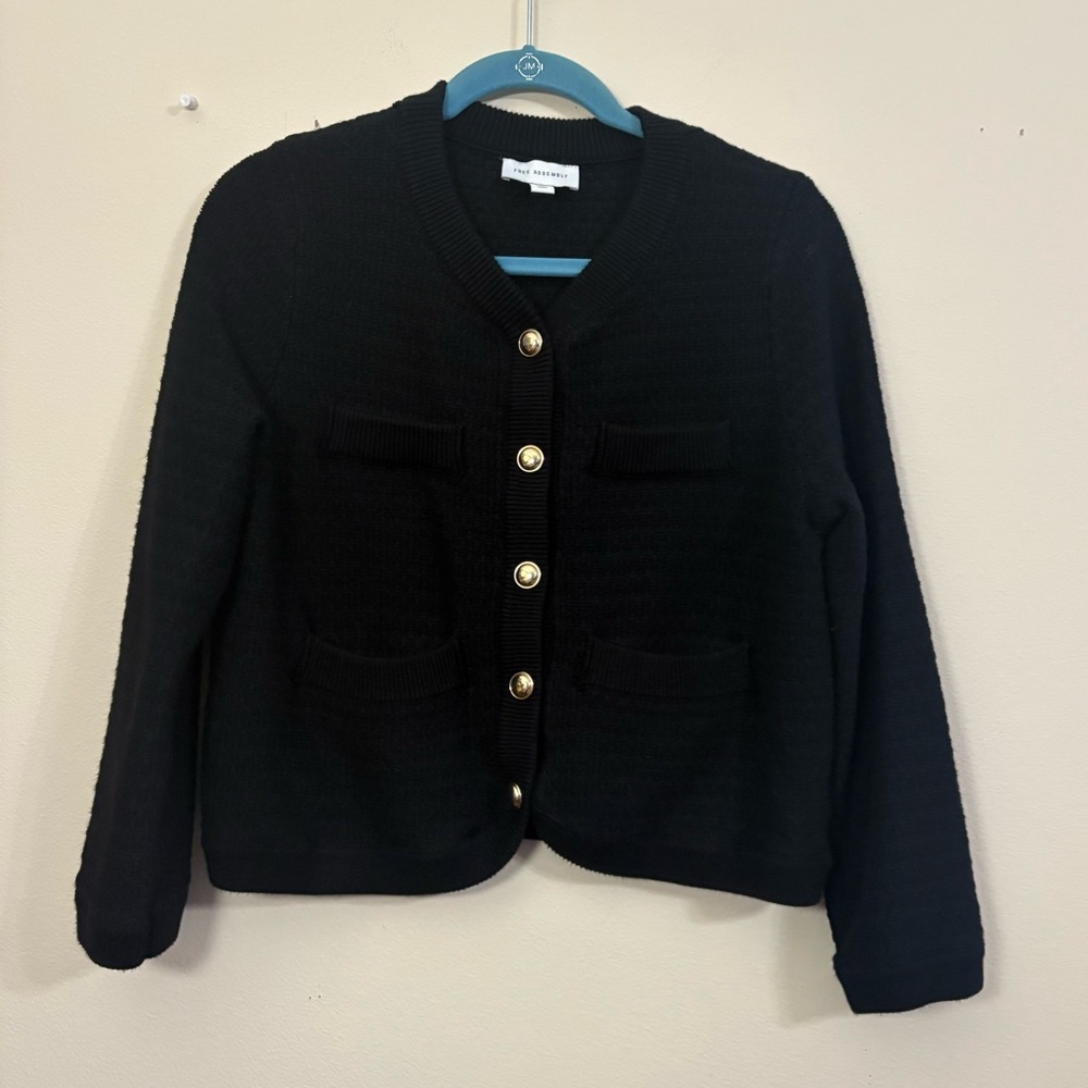 Free assembly black Cardigan with Gold Accents girls M (8-10) cl